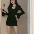 Slim-fit Flared Sleeves Dress - Gothic Aesthetic word2