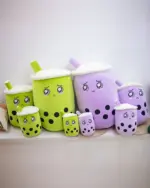 Set of cute bubble tea plushies in various sizes. These bubble tea plushies are soft and adorable.