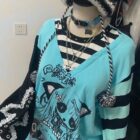 Harajuku Long-Sleeved Stripped Shirt - Yami Kawaii Aesthetic word2
