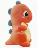 Cute orange kawaii dino plushie, soft and detailed aesthetic room decor.