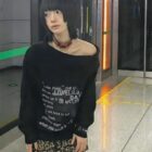 Off Shoulder Dark Pullover Sweater - Grunge Aesthetic word2