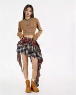 Scottish Pattern Punk Skirt - Y2K aesthetic skirt, featuring a plaid design and layered look.