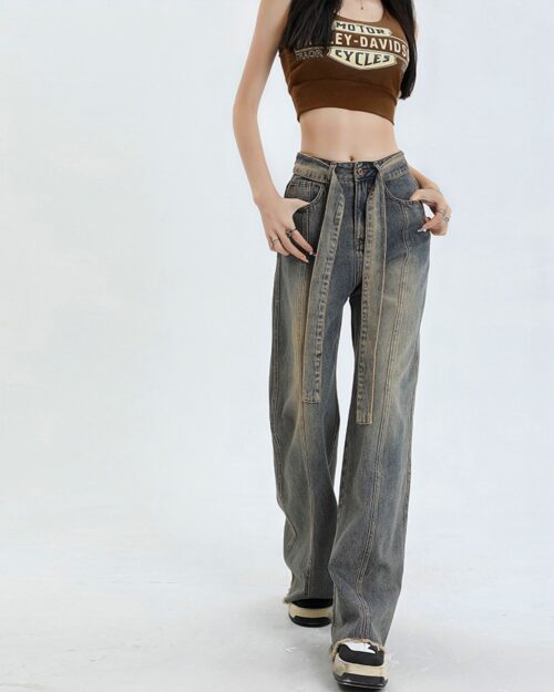 High Waist Long Jeans - Y2K Aesthetic