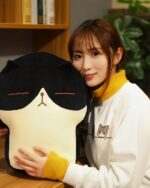 Catoast plushie resting on a wooden surface, with a person holding it.