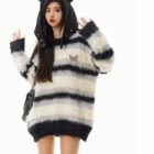 Striped Fluffy Sweater - Korean Aesthetic word3