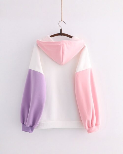 Kawaii happy rabbit hoodie, pastel colored sweatshirt with a hood and sleeves.