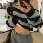 Off-the-shoulder Short Sweater - Retro Aesthetic word1