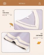 Close-up of kawaii bear pajamas featuring collar and cuff designs in a pale purple color.