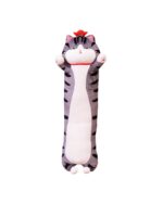 Long cat plushie, Whiskers the Stripped Emperor Cat, grey and white stuffed animal.