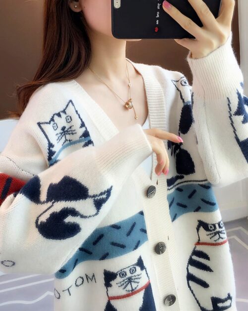 Otom Cat Cardigan Sweater - Vintage Aesthetic