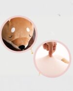 Close-up view of a Kawaii lazy shiba plushie, showcasing its soft texture and details.