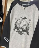 Gray animecore sweatshirt featuring a cartoon character and bone motifs.