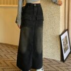 Long Denim Skirt - Y2K Aesthetic word1
