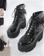 Black high heels leather boots from the Gothic Collection, featuring a platform sole and laces.