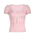 Lace Edge Square Collar Top - Coquette Aesthetic word1
