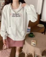 Romantic zipper hoodie featuring 'Romantic Long Island' printed design.