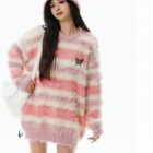 Striped Fluffy Sweater - Korean Aesthetic word3