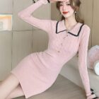 Korean-Style Knitted Dress - Vintage Aesthetic word3