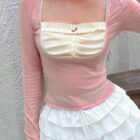 Square Collar Pink Pullover - Soft Girl Aesthetic word3