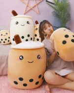 Cute bubble tea plushies with chewy fruit accents, perfect for fans of boba.