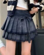 Laced Pleated Skirt - Korean Aesthetic, featuring layered pleats and lace trim.