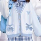 Japanese Style Bowed Cardigan Set - Soft Girl Aesthetic word3