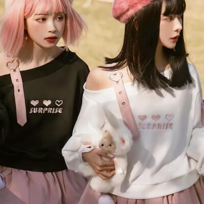 Bowtie Off Shoulder Sweater - Lolita Aesthetic