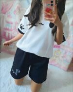 Cute Cotton Black Shorts - Kaomoji Aesthetic, black shorts with paw and emoji print.
