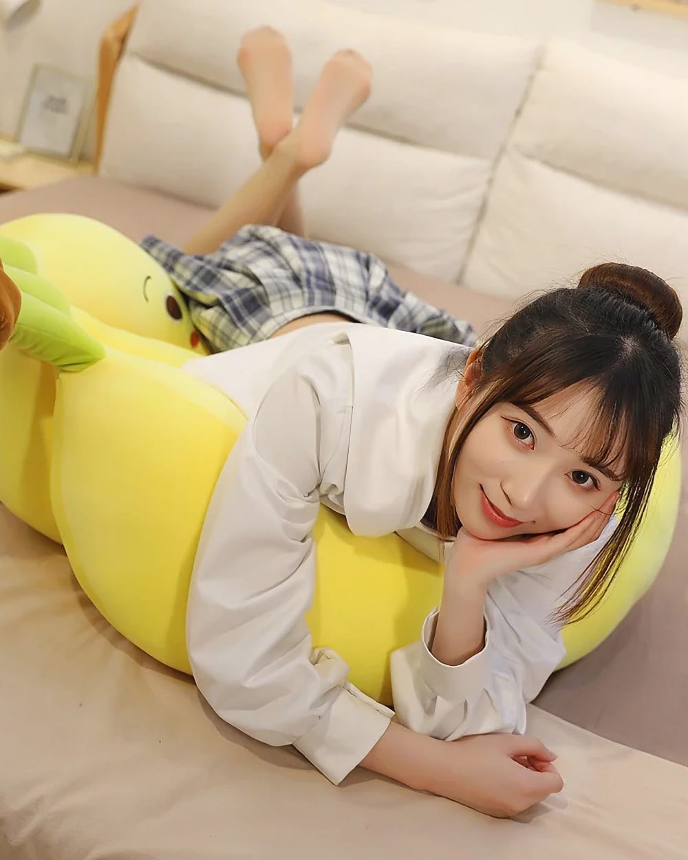 Cute banana plushies in a three-pack edition, displayed as a plush toy.