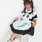 Panda maid costume featuring a girl in a black and white outfit with panda ears and a frilly apron.