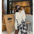 Bowed Loose Pullover - Korean Aesthetic word3