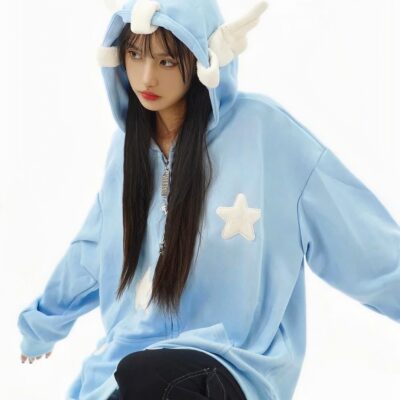 Loose Thick Feathered Hoodie - Harajuku Aesthetic