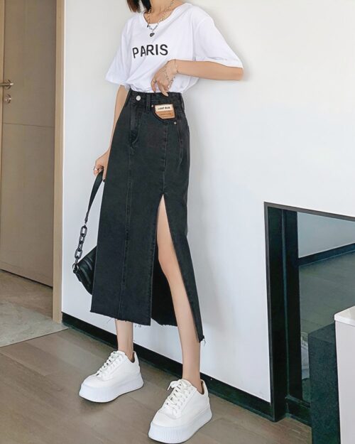 Denim Long Skirt - Korean Clothes