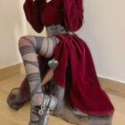 Retro Red Velvet Waist Up Dress - Gothic Aesthetic word2