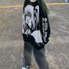 Black Harajuku Sweater - Animecore Aesthetic word1