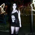 Skull Printed Tight Dress - Gothic Aesthetic word2