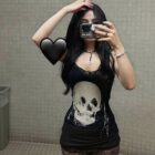 Skull Printed Tight Dress - Gothic Aesthetic word2