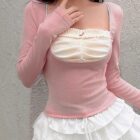 Square Collar Pink Pullover - Soft Girl Aesthetic word3
