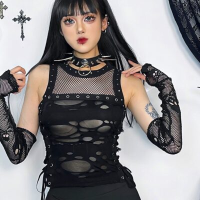 Dark Mesh Top Vest - Gothic Aesthetic