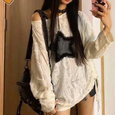 Off Shoulder Star Top - Grunge Aesthetic