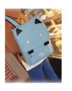 A light blue kawaii neko backpack featuring cat ears and paw prints. School edition.