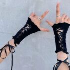 Laced Fishnet Gloves - Gothic Aesthetic word3