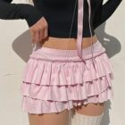 Bowed Pink Ruffled Skirt - Coquette Aesthetic word2