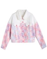 White and pink plaid pink korean jacket with button details and collar.