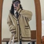 Knitwear Loose Coat - Preppy Aesthetic word1