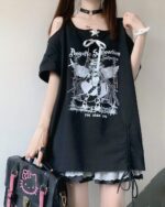 Dark Angel Oversized Tee featuring a gothic lolita aesthetic print, black graphic tee.