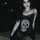 Skull Printed Tight Dress - Gothic Aesthetic word2