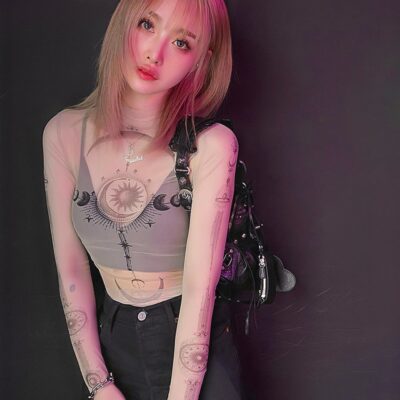 Mesh Pattern Long Sleeve Top - Witchcore