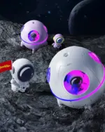 Kawaii Mini Spaceship Humidifier, a small astronaut humidifier, on a lunar surface.