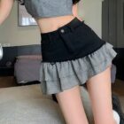 Ruffled Retro Denim Skirt - Y2K Aesthetic word1